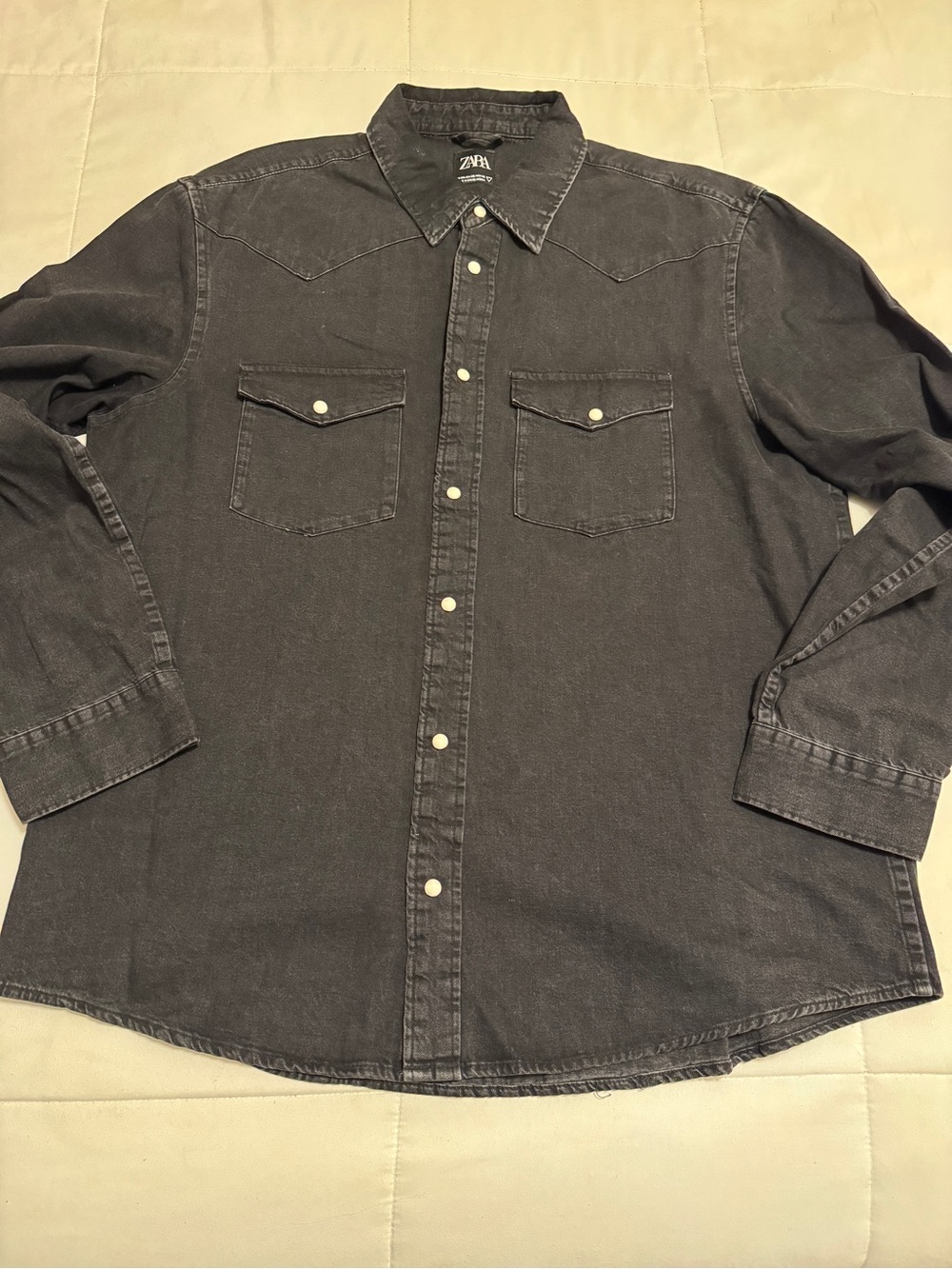 Zara Men’s Washed Charcoal Denim Button-Down Shirt- XXL